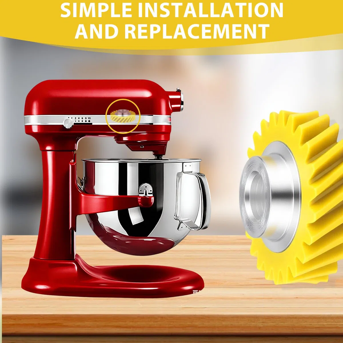 Ingranaggio a vite senza fine di ricambio compatibile con Kitchen Aid Bowl-Lift/Tilt-Head Accessories, W10112253 Ingranaggio a vite senza fine di ricambio giallo, con 5KSM150 5KSM45 5KSM90 5KSM125