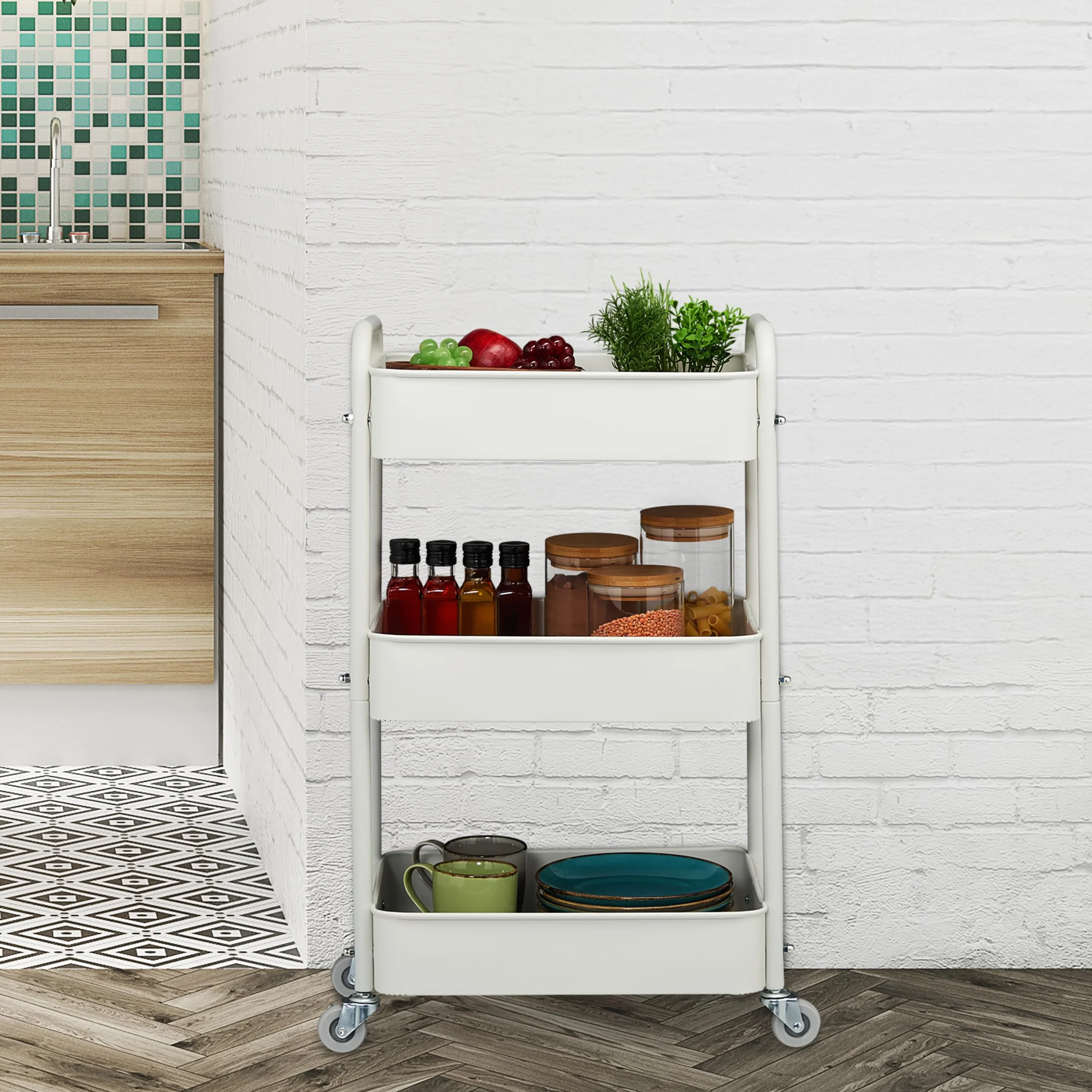 Relaxdays Carrello da Cucina con Ruote, 3 Ripiani, Carrellino Portaoggetti Bagno, Detersivi, 71,5x43,5x29,5 cm, Verde