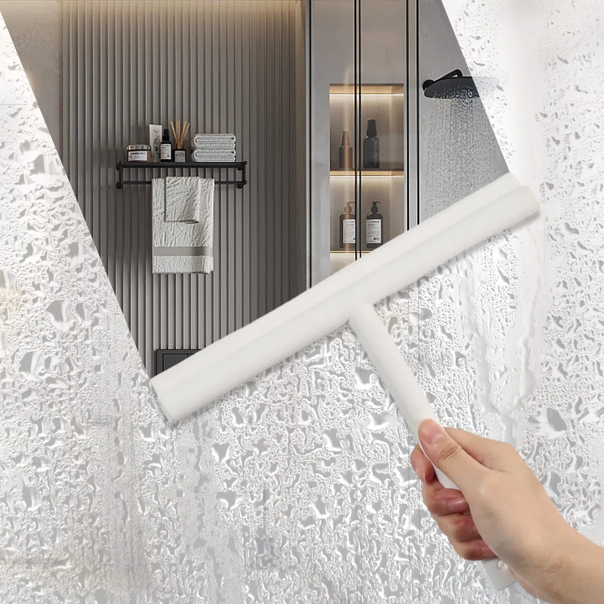 MOSUO Tergivetro per Doccia, Tira Acqua da Doccia Silicone con Gancio, Tergivetro Doccia Anima Acciaio Inox per Finestre, Specchi, Bagno Pulire Superfici Lisce - Bianco