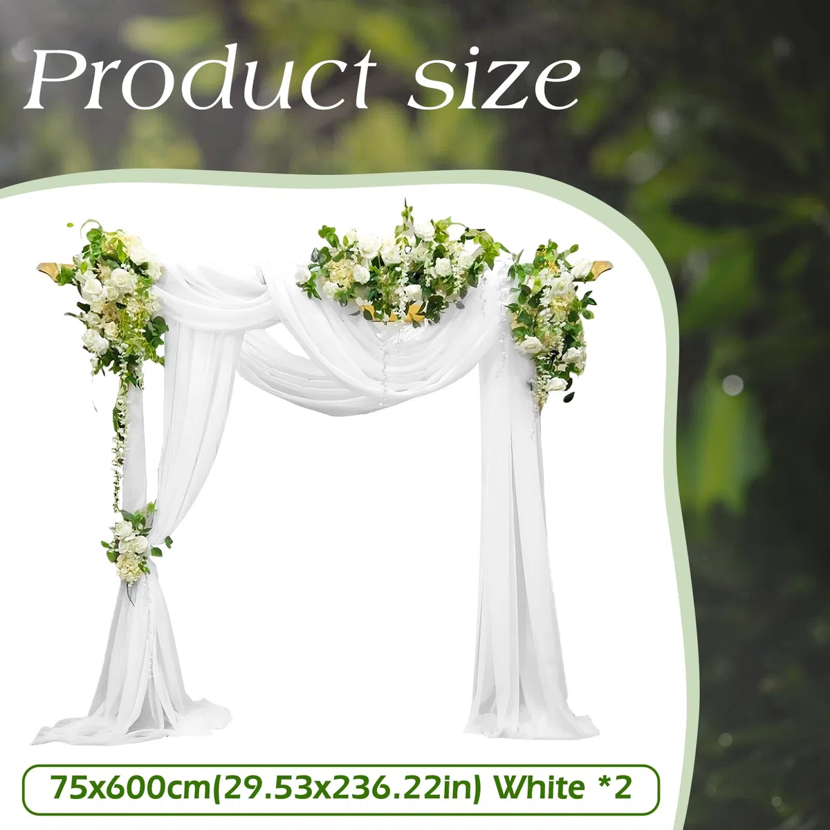 Set di 2 archi per matrimoni, 75 x 600 cm, in tulle trasparente, decorazione per archi di nozze, cerimonie