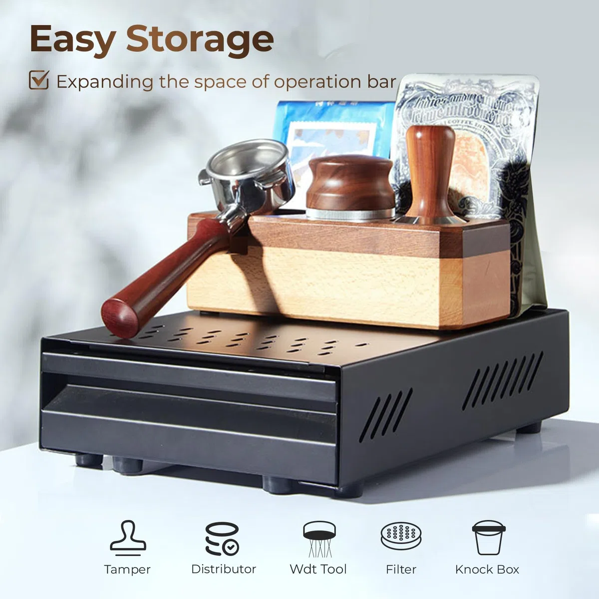 Contenitore Fondi Caffe Cassetto Fondi Caffe in Acciaio Inossidabile Knock Box Coffee Station Cassetto Battifondi Caffè con Asta Gommata