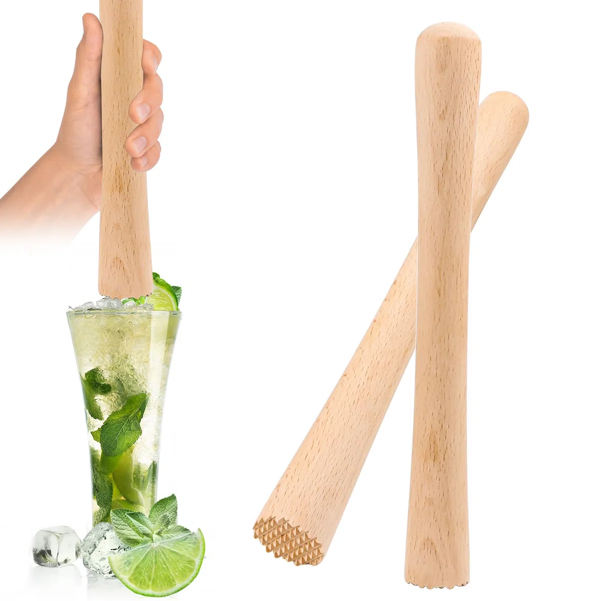 Fermentazione Masher, 2 pezzi in legno tradizionale masher per patate in legno, 31 x 3 cm