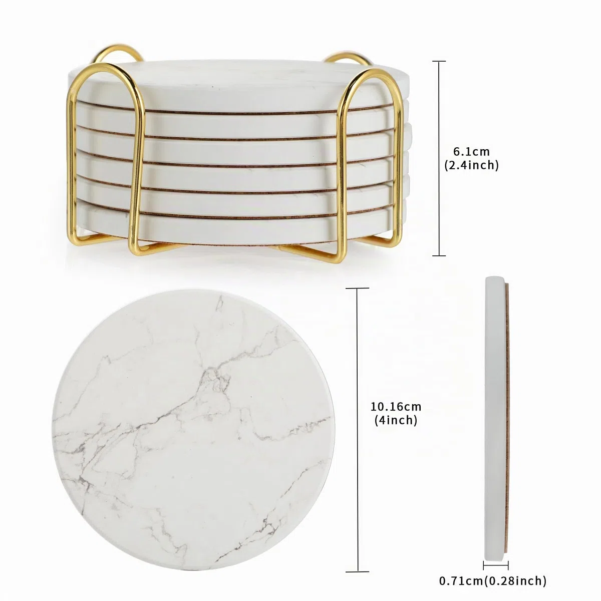 Sottobicchieri Con Supporto - Set Di 6 Sottobicchieri Ceramica - Absorbants Coasters Fondo Antiscivolo - Assorbimento Rapido Dell’Acqua - Motivo Marmo