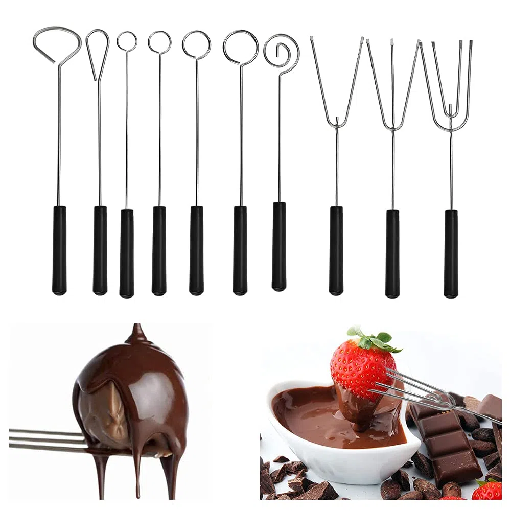 Set di forchette per fonduta, in acciaio inox, con manico lungo, set da 10 forchette per fonduta, forchette per utensili da cucina, per cioccolatini fatti a mano, fonduta, formaggio
