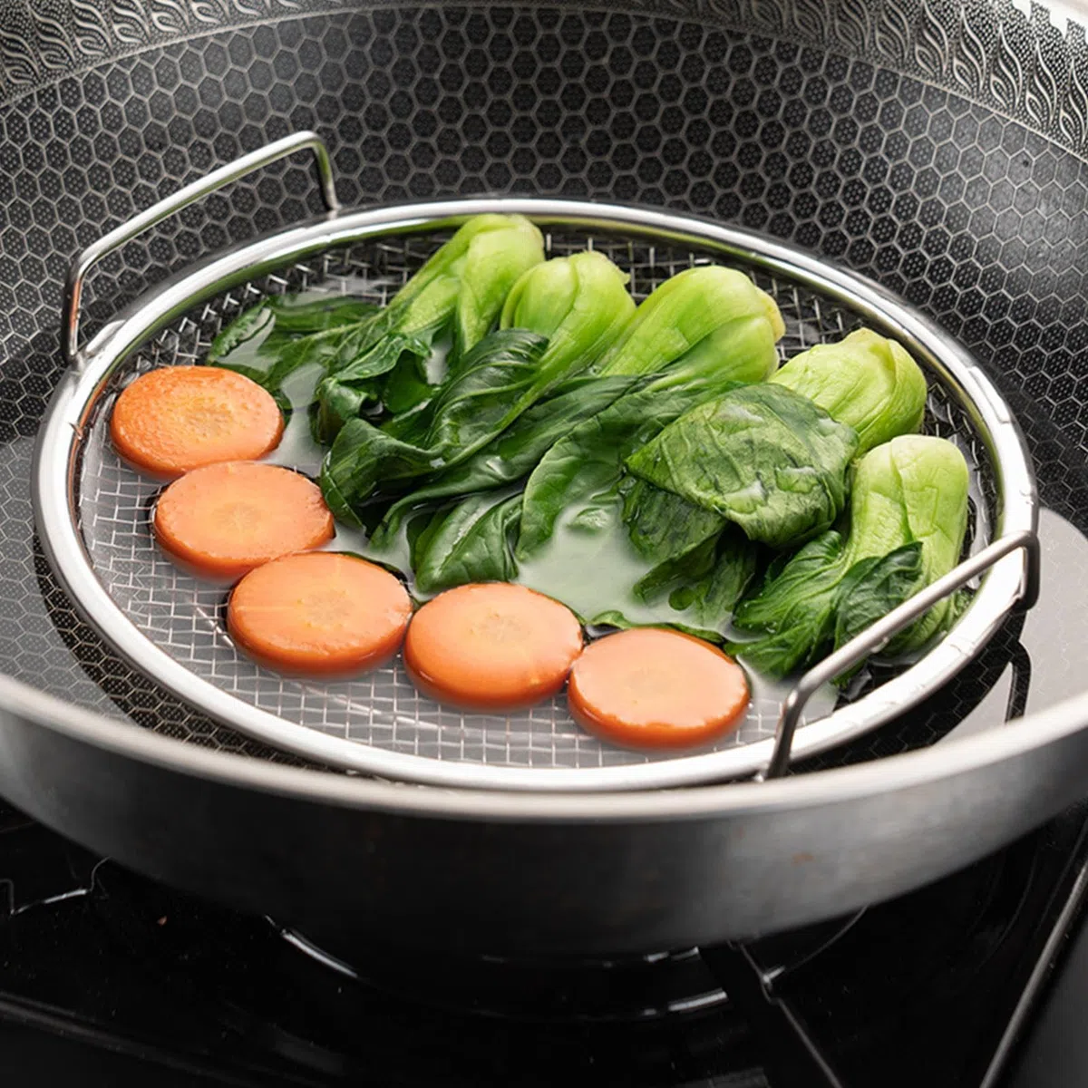 Scolapasta per olio, in acciaio inox, con vassoio, scolapasta a rete, contenitori per snack, server per cibi fritti, griglia per scolo 'olio per cucina