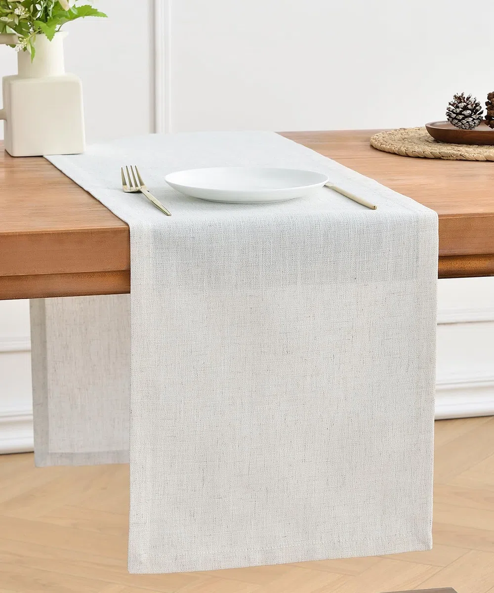 Wracra Runner da tavola in Lino Avorio Crema Lungo 90cm, Lavabile in Lavatrice, Rustico, Runner da tavola per pranzi, Feste e Uso Quotidiano