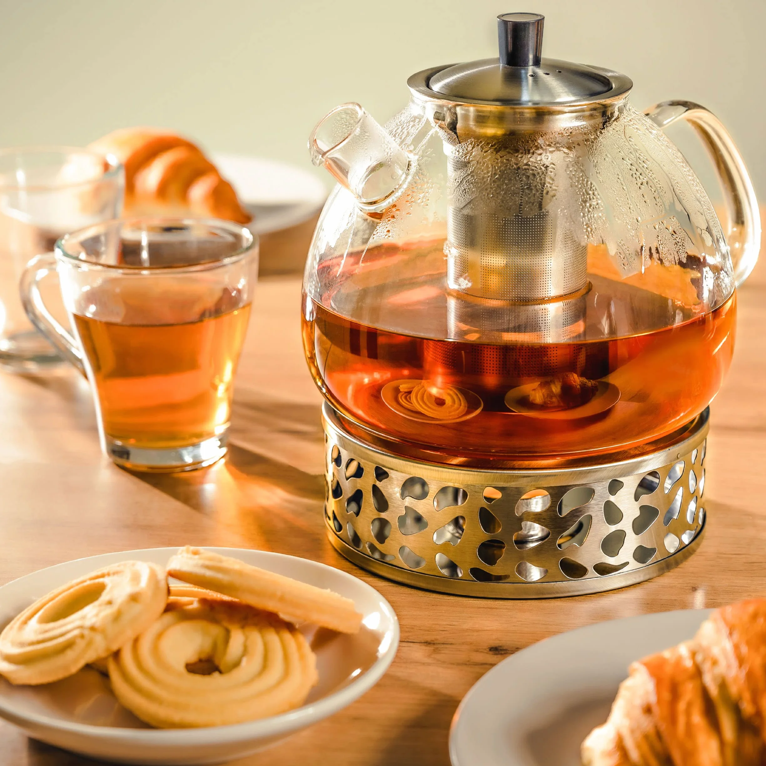 Cosumy Scalda Teiera con Porta Candele - Acciaio Inox - Mantiene il Calore - Per Teiere, Caffettiere, Cioccolato Fondente