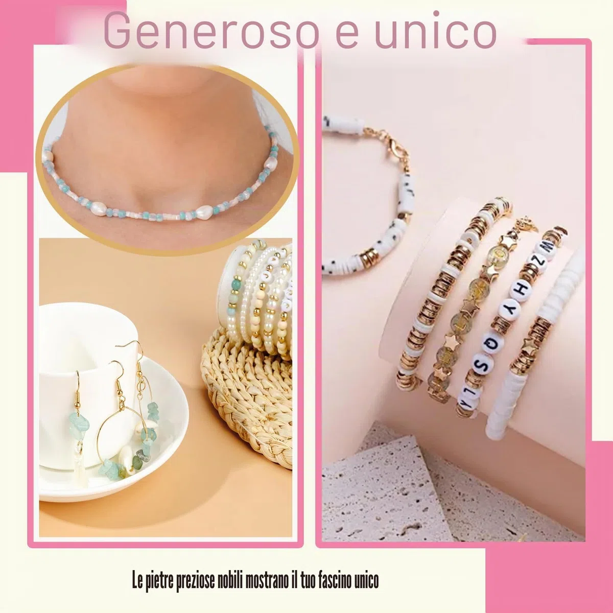 Perline Per Braccialetti, Perline di Semi con Perlines di Lettere, Kit Fai da Te Kit per la Creazione di Gioielli Pietre Preziose Naturali per Gioielli Braccialetti Collane Orecchini, Accessori