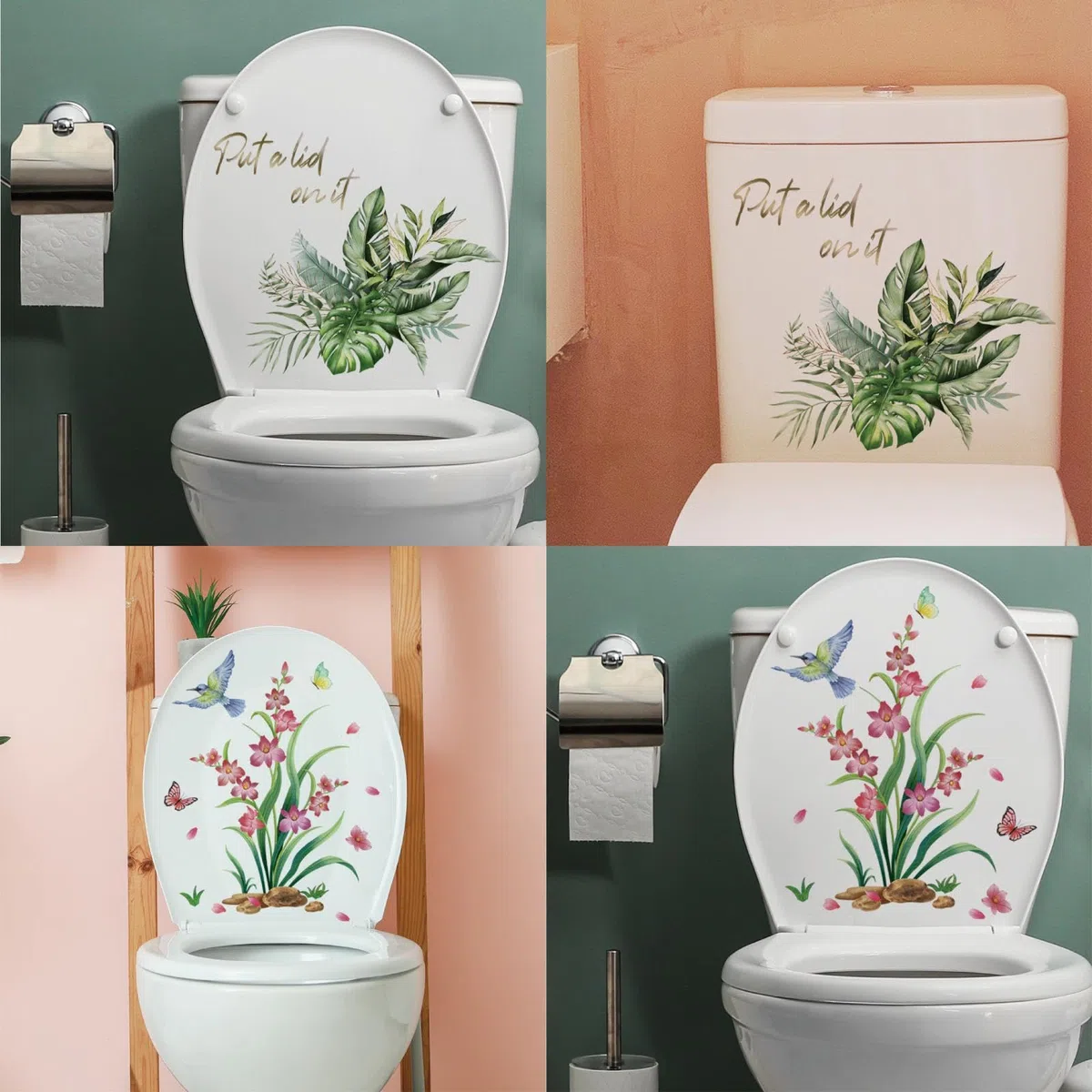4 PCS Adesivo Decorativo per Porta e Bagno, Decalcomanie per Mobili, Adesivi Decorativi per Mobili, Decalcomanie da Parete autoadesive Floreali per bagni e Toilette per Camera da Letto, Adesivi per WC