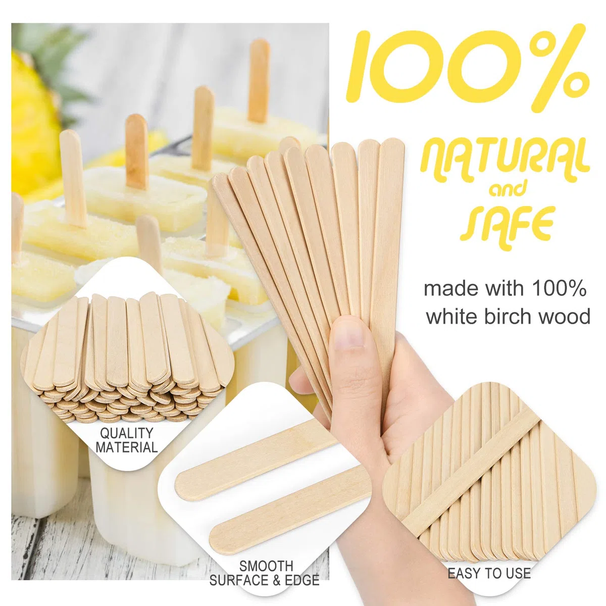 Magicfly Bastoncini Legno, 1000 Pezzi Ghiaccioli, Stecchi Gelato, Legnetti per Bricolage Artigianato DIY