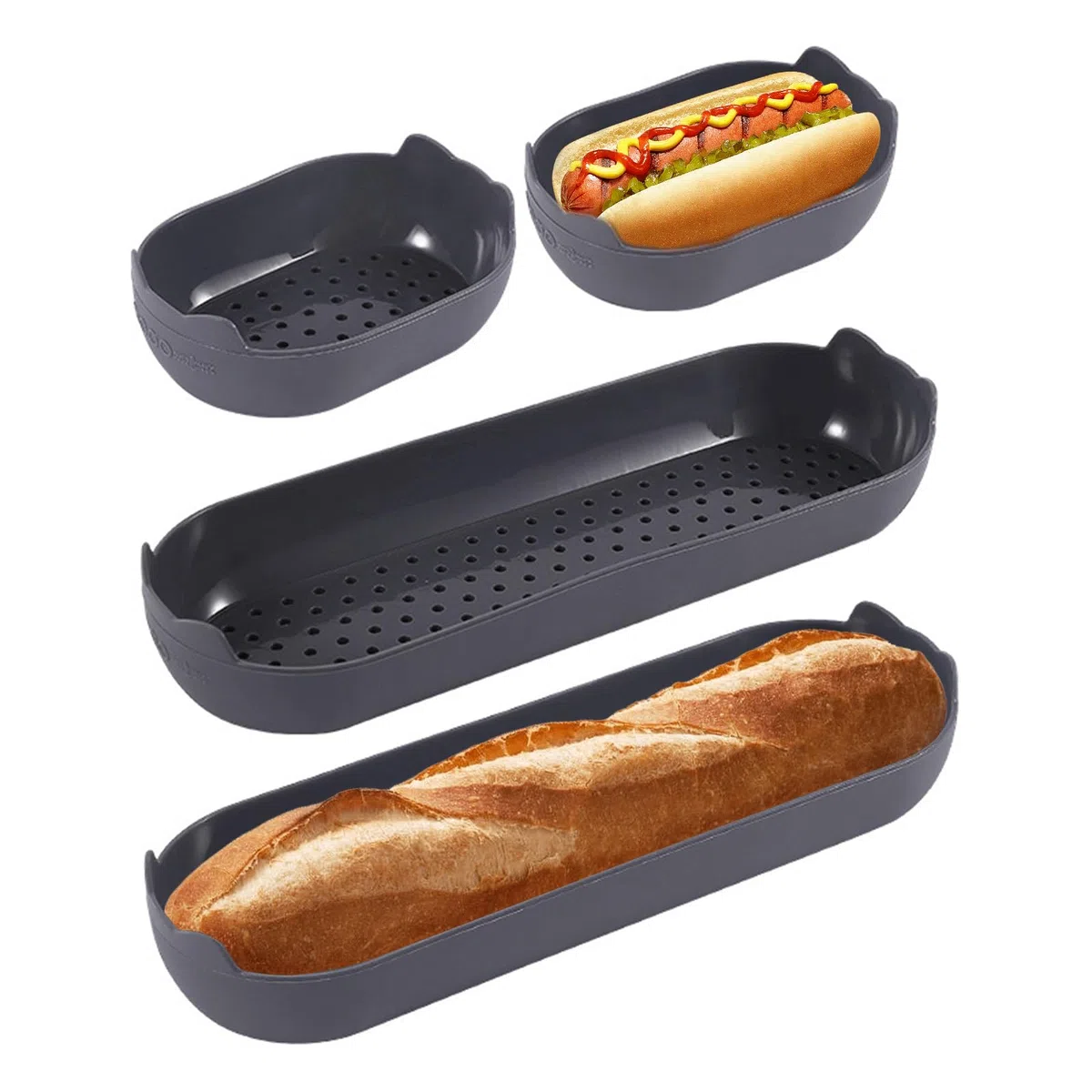 Teglia per Baguette, 4 Pezzi, Silicone Stampo Baguette, Piastra Antiaderente Stampo, pour Cuocere Pane, 11.7 * 8.2 * 3.5cm, 24.7cm*8.5 * 3.5cm