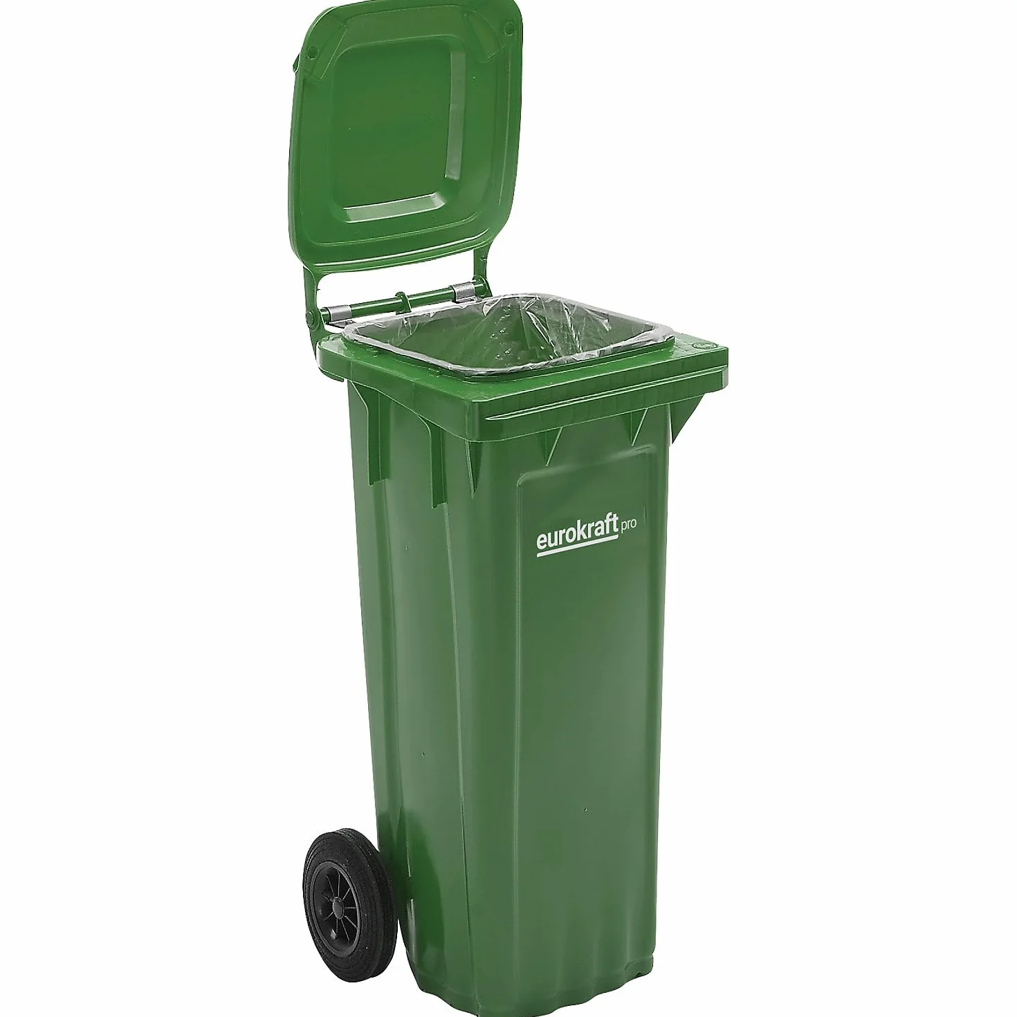 EUROKRAFT pro | Bidone per rifiuti in plastica DIN EN 840 | capacità 240 l | largh x alt x prof 580 x 1100 x 740 mm | verde