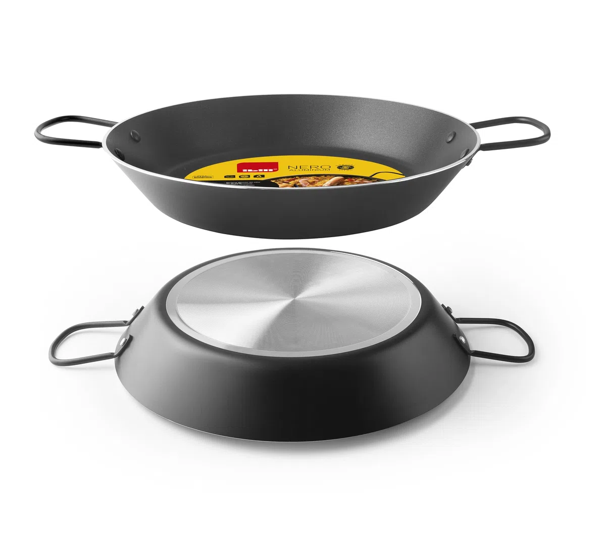 IBILI, Padella per paella nera, 50 cm, alluminio, antiaderente, 14 porzioni.