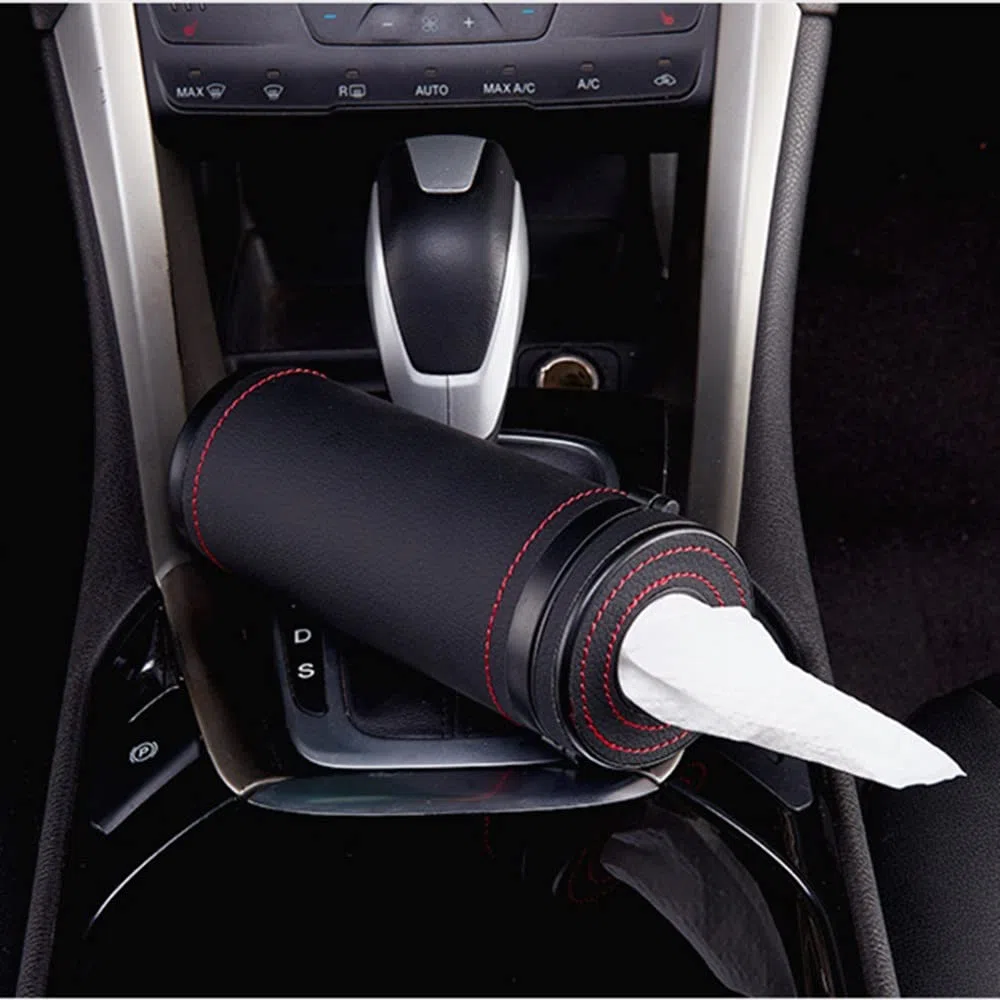 Scatola per fazzoletti cilindri per auto, porta fazzoletti in pelle - per porta fazzoletti per auto, tazza in tessuto in pelle per interni auto ((((4)