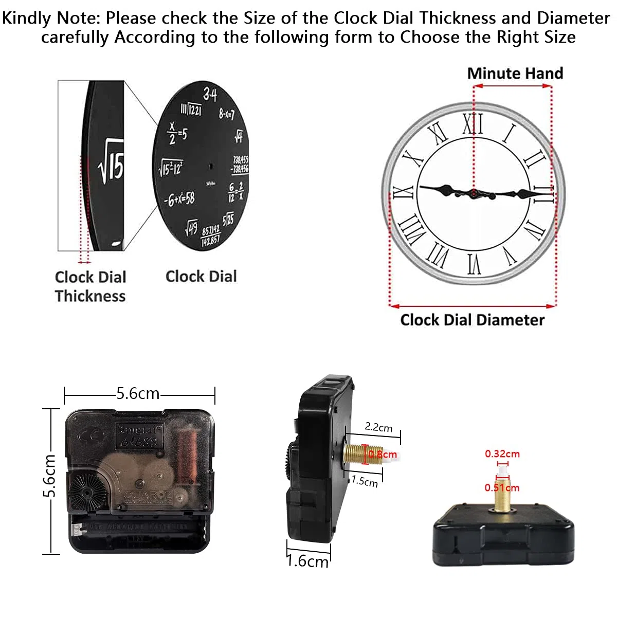 Meccanismo Orologio da Parete, 6 Pezzi Movimento Orologio da Parete, Meccanismo per orologio, Contenente 6 set di Lancette,per Orologio Fai Da Te, Riparazione Orologi (22 mm)