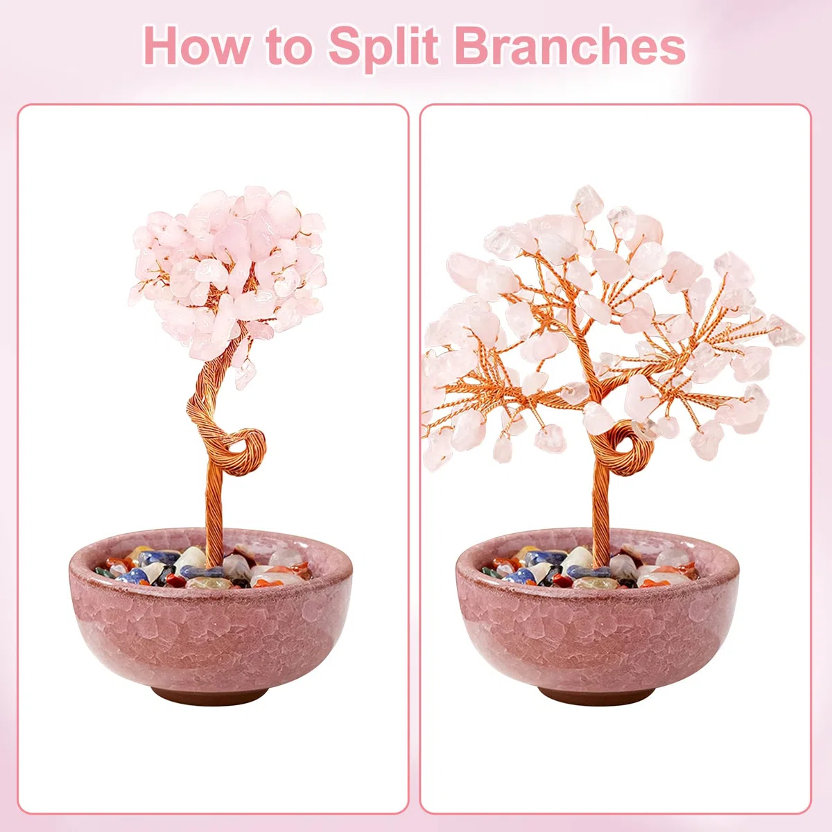 Albero della Vita Feng Shui Decorazione 81 Cristalli Ametista Pietra Naturale Preziosa Gusci di Pietra Con Base Decorazione Spirituale Per Regalo e Fortuna（Quarzo rosa）