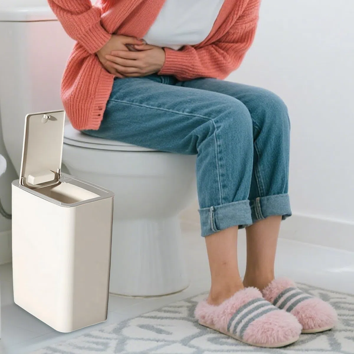 Generico Slim Cesth lattina - 10 litri piccoli, da bagno con coperchio | Cestino per contenitore imbottito che blocca gli odori, cestato di scarto compatto per bagno Dorm sul