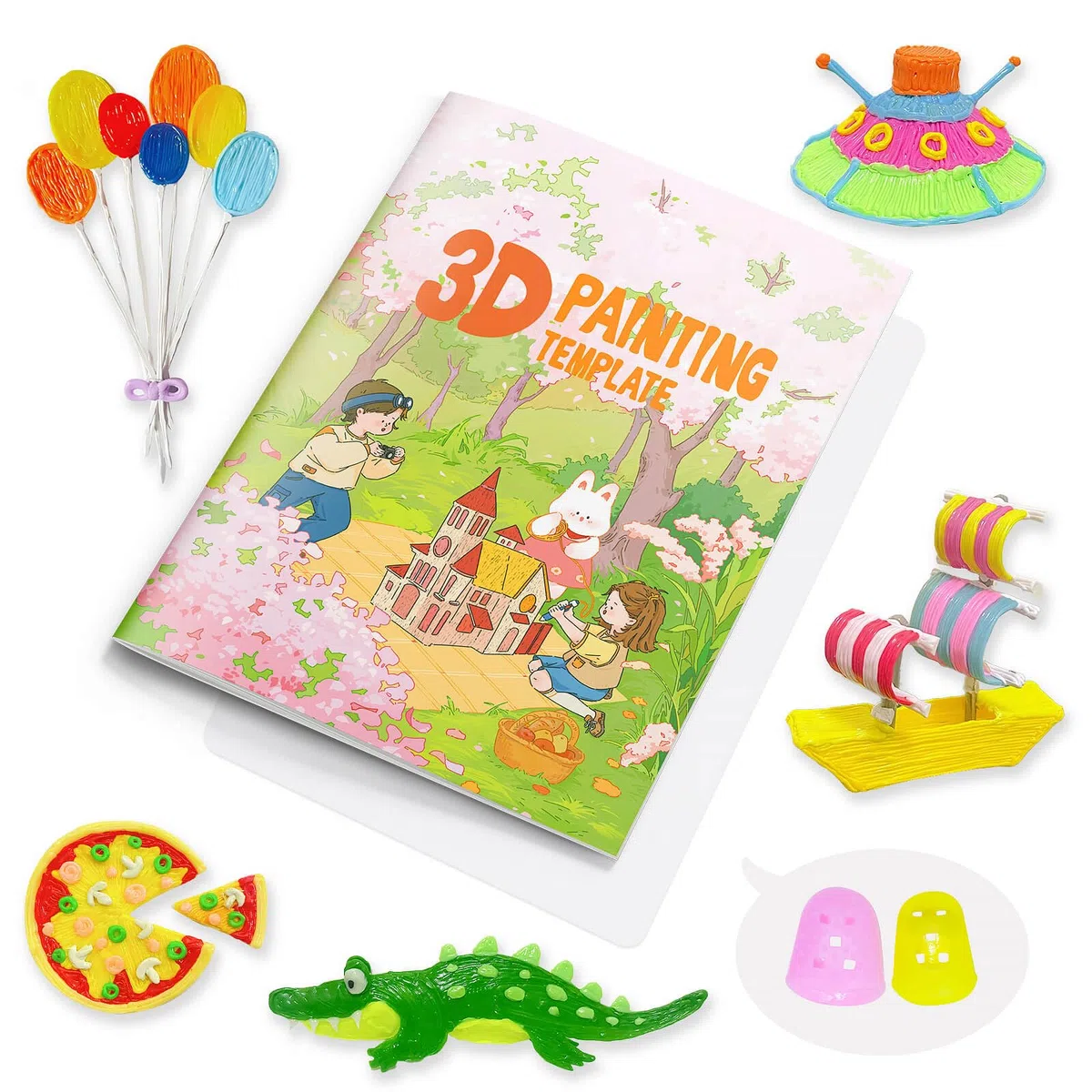 Dayker Libro di disegno con penna 3D, 40 modelli riutilizzabili per dipingere graffiti con tavola trasparente in PVC, stencil in carta spessa per arte 3D per principianti e artisti, regali fai da te