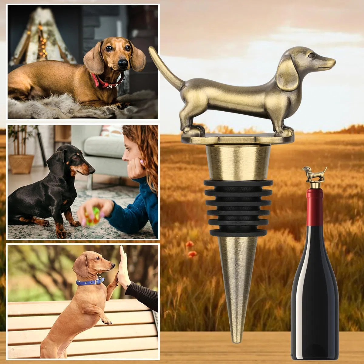 Perfetto come regalo per bassotto, chiusura per vino, bassotto, decorazione per compleanno, regalo di compleanno per gli amanti del bassotto, tappo per vino e champagne