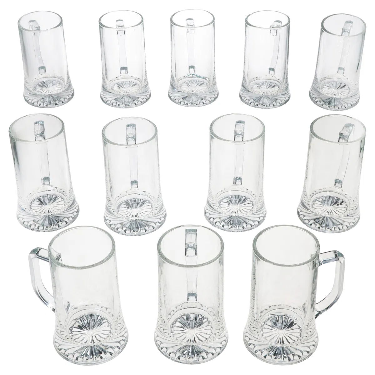 MamboCat Akki - Set di 12 boccali da birra da 0,4 l, altezza 15,7 cm, per 12 persone, in vetro con fondo a stella e manico, bicchieri da birra trasparenti da 400 ml, per feste