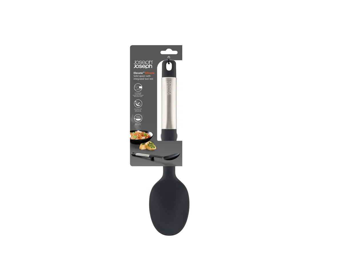 Joseph Joseph Elevate Cucchiaio da Cucina, Accessori in Silicone senza BPA, Antiaderente, Resistente al Calore, Manico in Acciaio Inox, Poggia Utensili Integrato