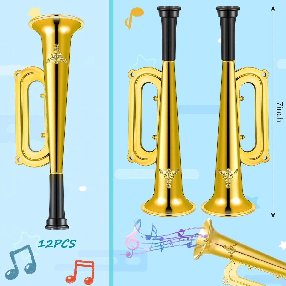 Trombe Giocattolo, 12 Pezzi Tromba Noise Maker, Tromba Per Bambini, Strumenti Musicali per Bambini, Atmosfera di Festa Tifo Trombe, Giocattoli per Compleanni Carnevali Feste ed Eventi