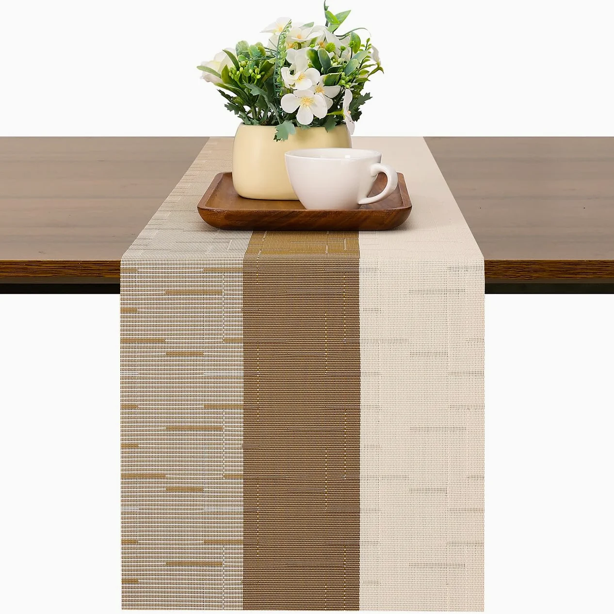 Runner Tavola Moderno, PVC Lavabile Riutilizzato Runner Tavolo Resistente al Calore Rustica Runner da Tavolo per la Decorazione di Tavoli (Beige Marrone, 30 x 180 cm)