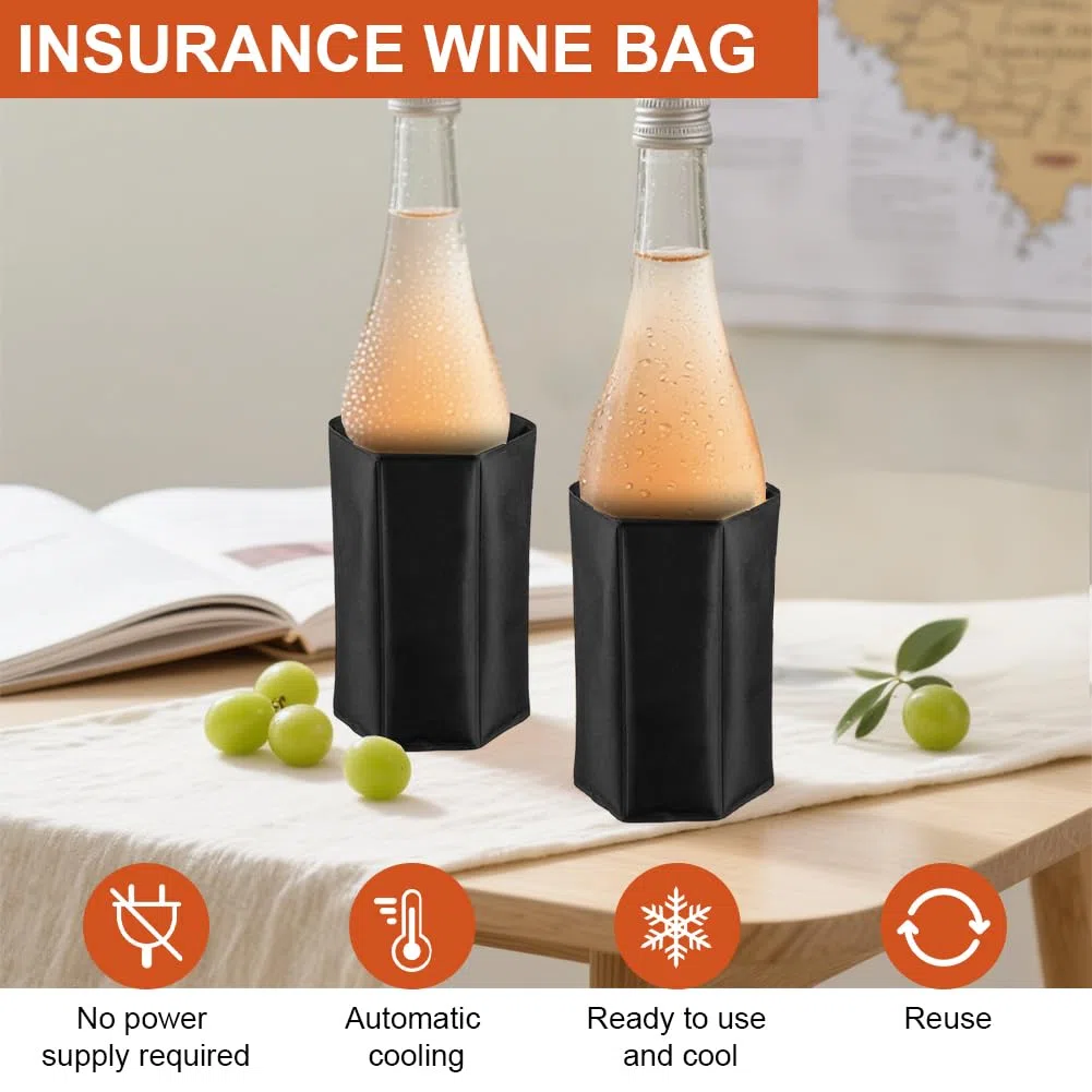 2 manicotti refrigeranti per vino, in nylon, a lunga durata, impermeabili, per vino, spumante, champagne e bevande, colore nero