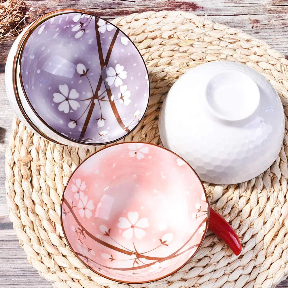 Purplishn House - Set di 4 ciotole per riso in stile giapponese, 11,4 cm, per zuppa di riso, cereali, farina d'avena