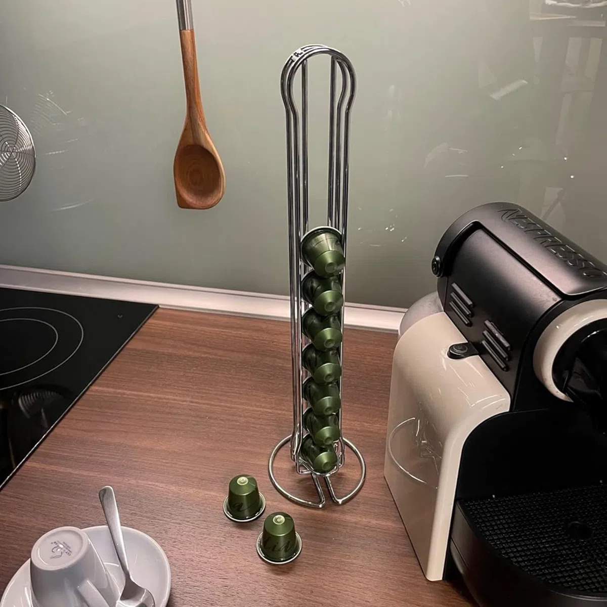 Fackelmann Porta Cialde in Filo per 20 Cialde Nespresso, in Scatola Regalo a 4 Colori, Cialde non Incluse, Argento
