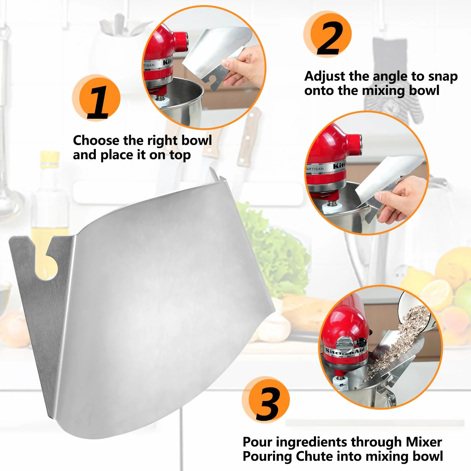 Accessori per la Ciotola Dell'Impastatrice in Acciaio Inossidabile con Scivolo di Versamento Compatibili con le Impastatrici a Colonna Kitchen Aid