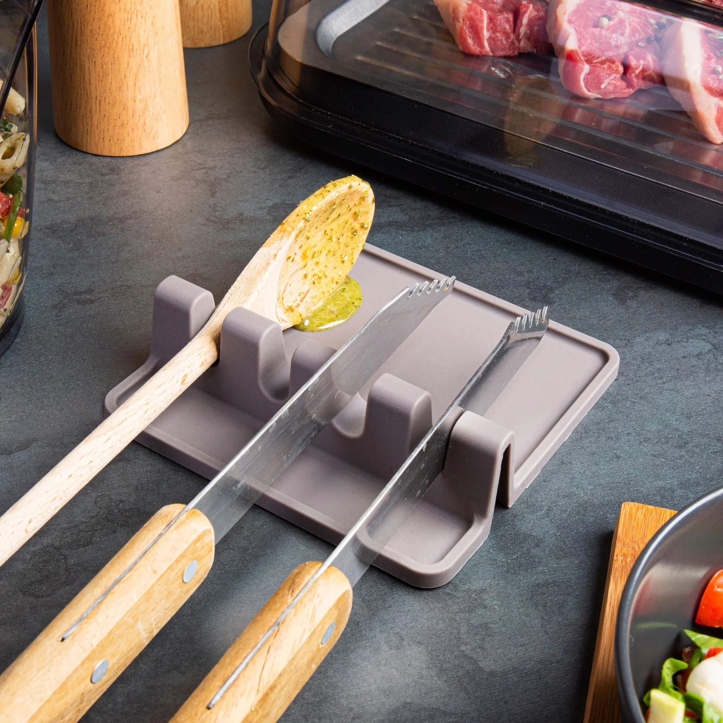 Vacuvin 7910400 Posamestoli 4 Posti Tomorrow's Kitchen in Silicone Grigio Antracite