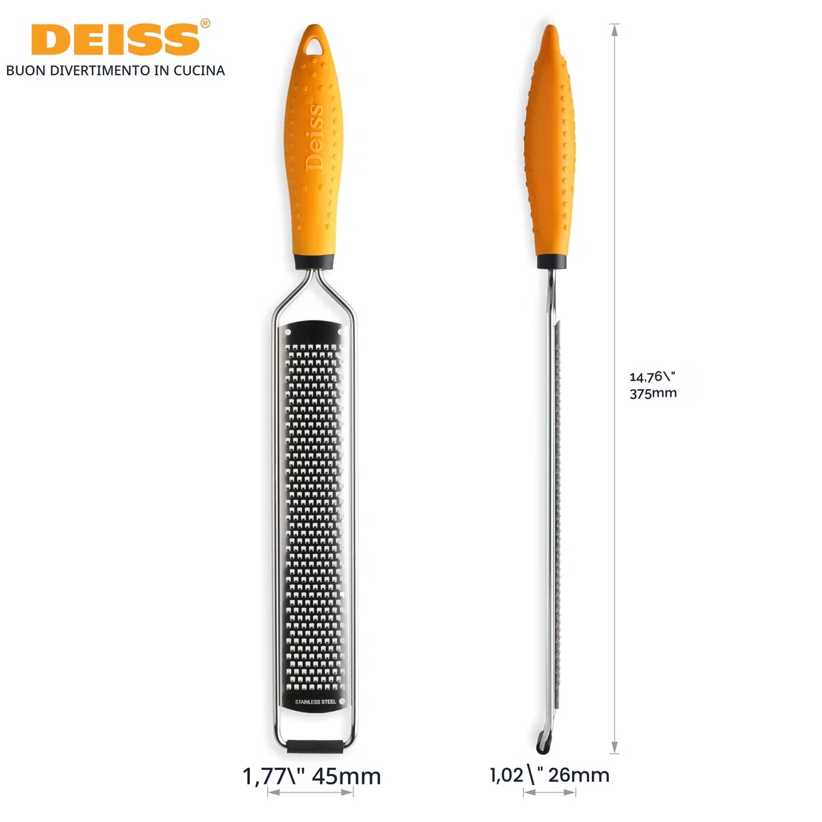 Deiss Pro Grattugia Formaggio Manuale - Per agrumi, parmigiano, zenzero, aglio, noce moscata, cioccolato, frutta, verdura - Lama molto tagliente in acciaio inox - Lavabile in lavastoviglie