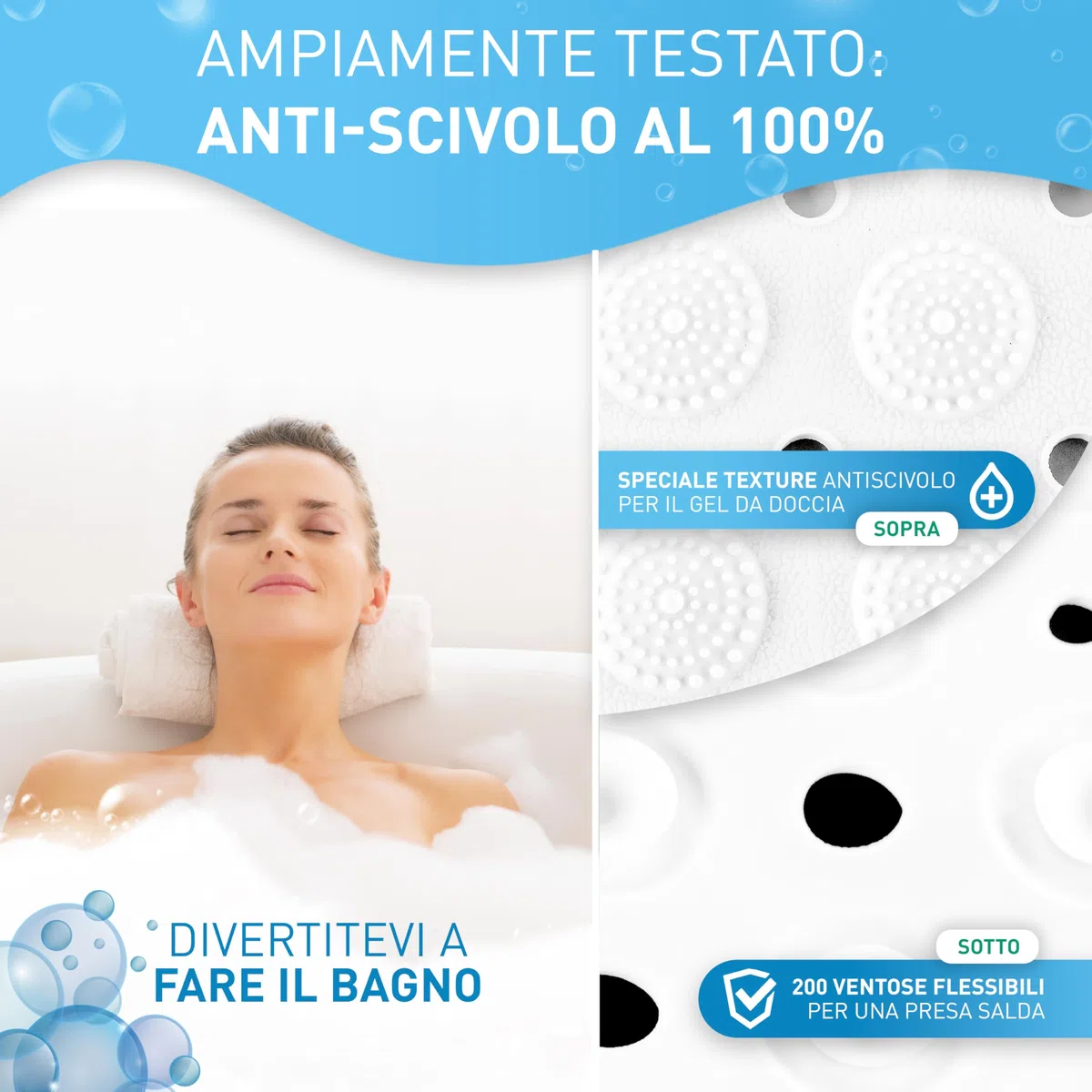 FLIPLINE - Tappetino per vasca da bagno Natura sensibile alla pelle, 100% senza BPA [100 x 40 cm] – non PVC – Tappetino antiscivolo per bambini e neonati