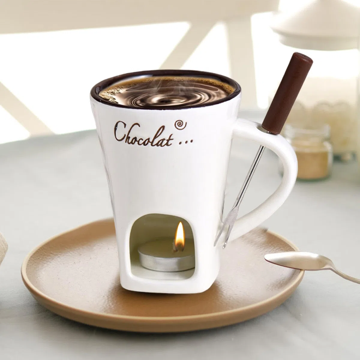 Tazza Per Fonduta Di Cioccolato | Tazza Per Sciogliere Il Burro In Ceramica | Pentola Per Sciogliere Il Cioccolato Con Forchetta | Per Snack Caramelle Caramello 200 Ml