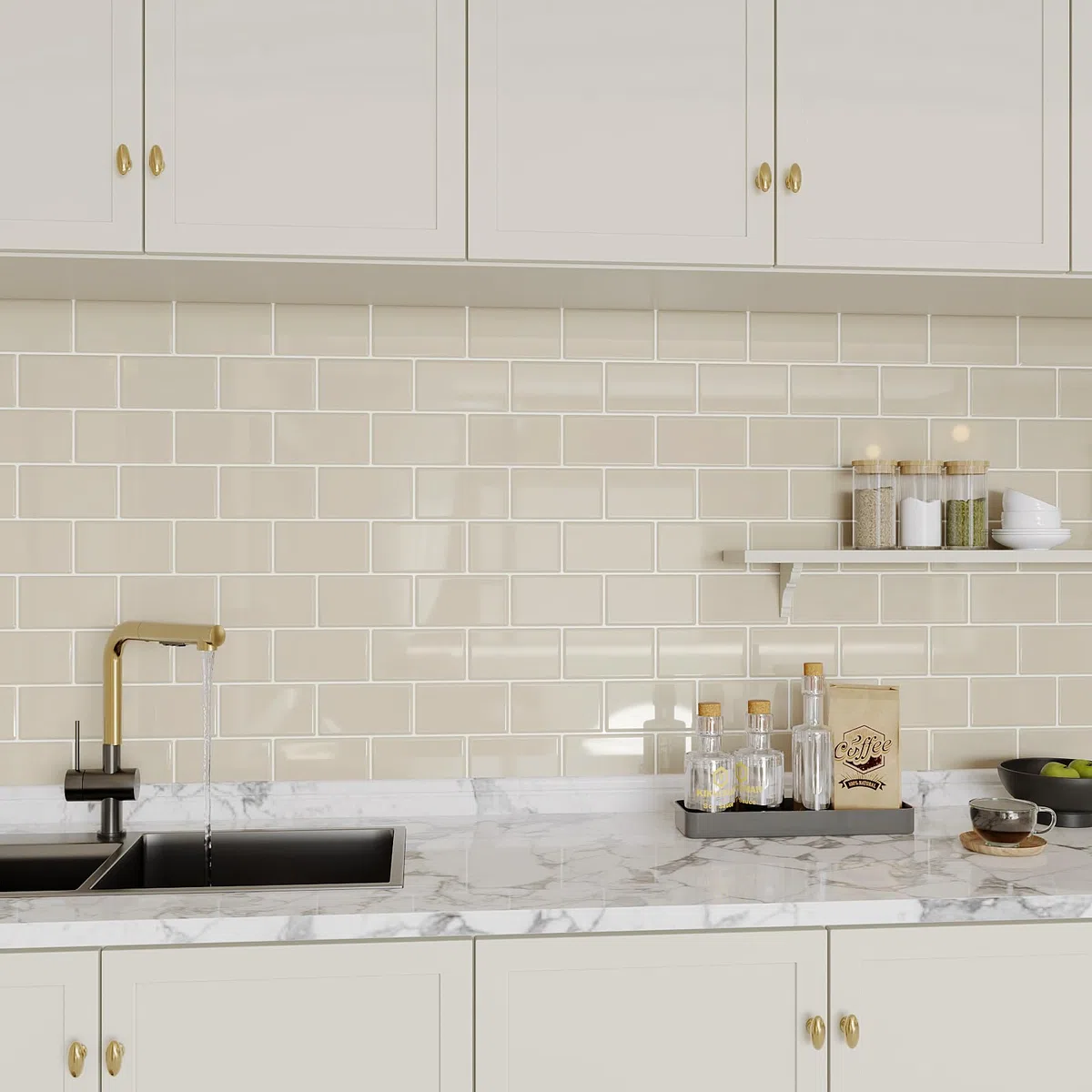 VEELIKE Mattonelle Adesive Cucina Beige Piastrelle Adesive Bagno 3D Adesivi per Piastrelle Cucina Moderna Adesivi Piastrelle Bagno Adesivo Parete Cucina Paraschizzi 30,5 cm x 30,5 cm 12 Pezzi