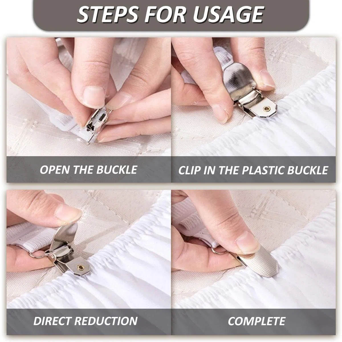 CINGHIA Clip Lenzuola,12 Pezzi Tenditori Regolabili per Lenzuola,Elastici per ASSE da Stiro,Regolabile,con Clip in Metallo Tenditore per Materassi per Lenzuola Bianco