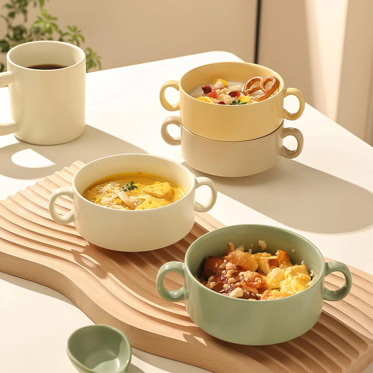 Piccola tazza da zuppa con manici, in tinta unita, 300 ml, per zuppa di cipolle, adatta al microonde e alla lavastoviglie