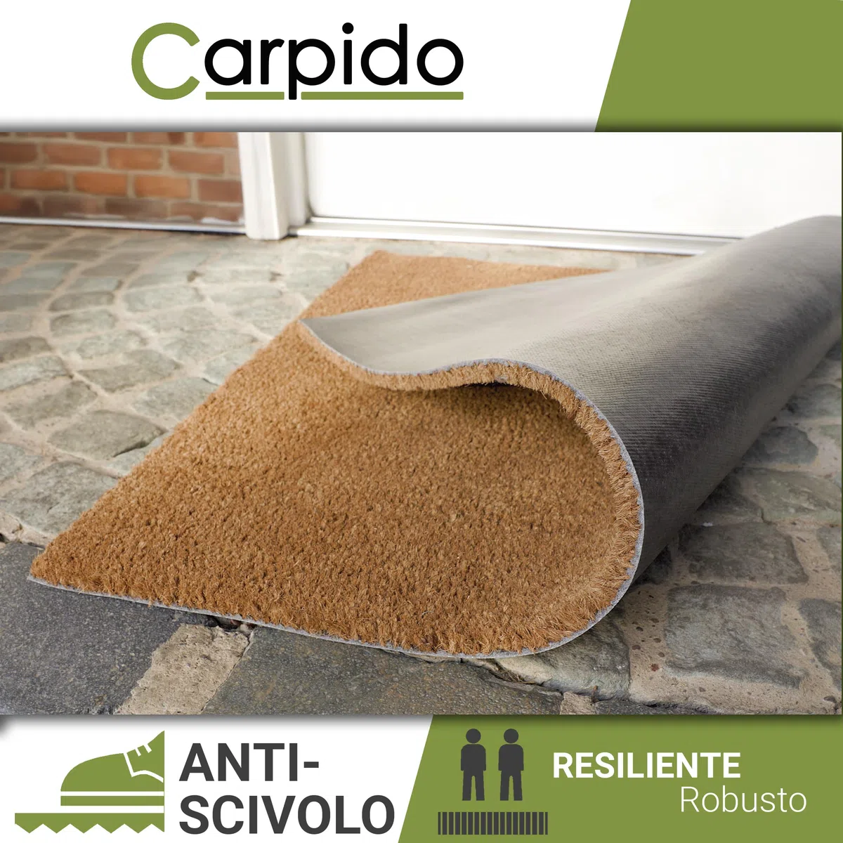 Carpido Zerbino cocco 150x200 cm molto resistente - Tappetino in cocco 16mm antibatterico naturale - Zerbino raschiapolvere ecologico