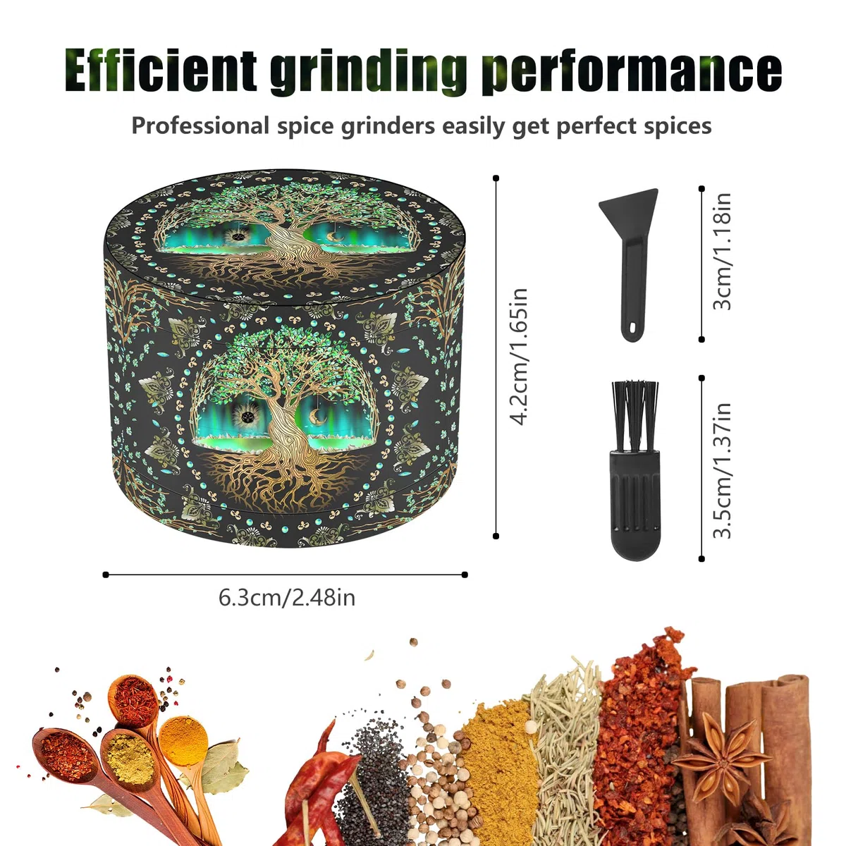 Grande Grinder 63 MM Macinaspezie Manuale Metallo Grinder con 40 Denti Macinaspezie 4 Strati Grinder Albero Progetto con Raschietto e Spazzola in Plastica per Spezie Cucina