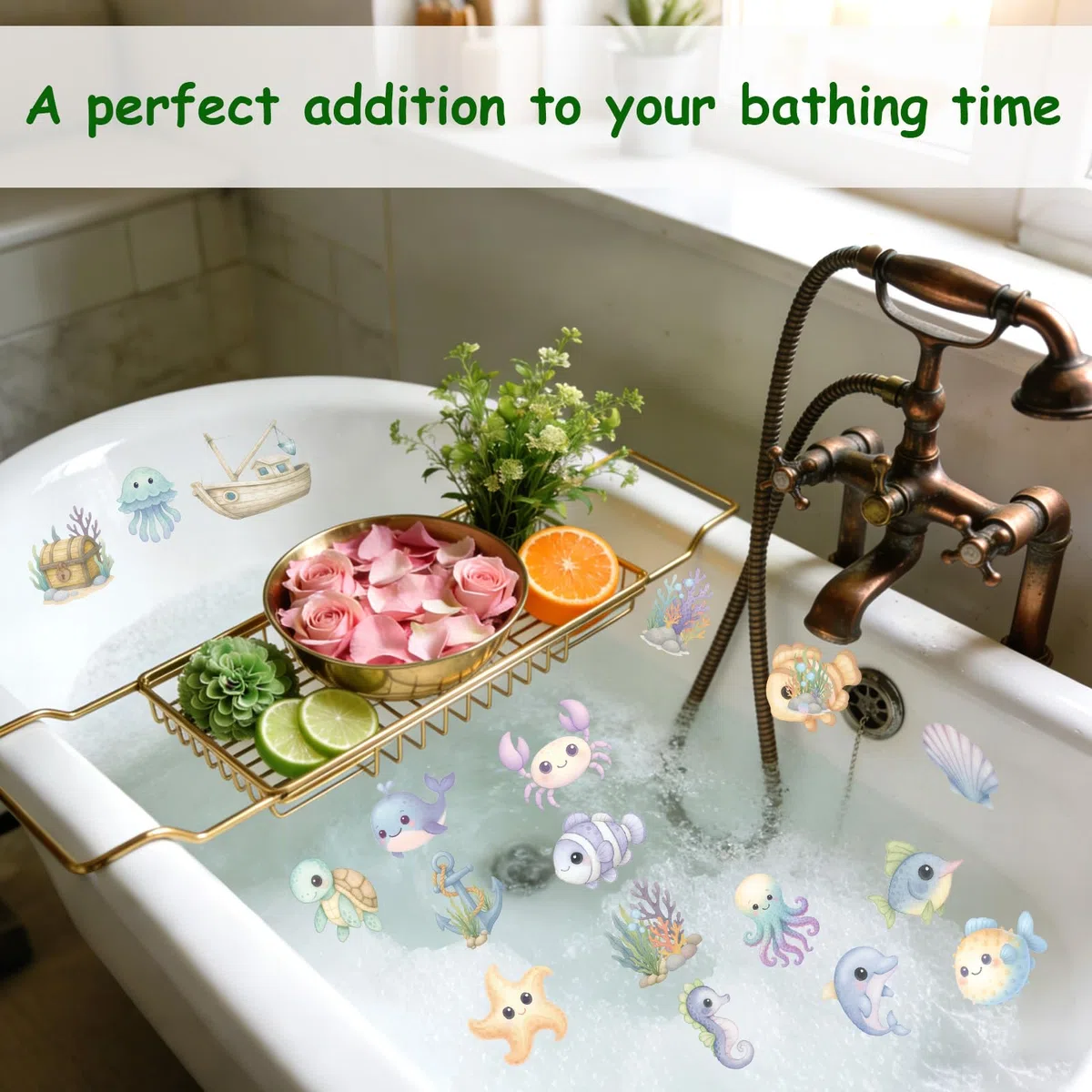 20pz Adesivi Antiscivolo per Vasca Bagno, Adesivi Antiscivolo Doccia a Tema Oceano Creature Marine con Raschietto per Bambini Vasca Bagno e Decorazioni Pavimenti Scivolosi