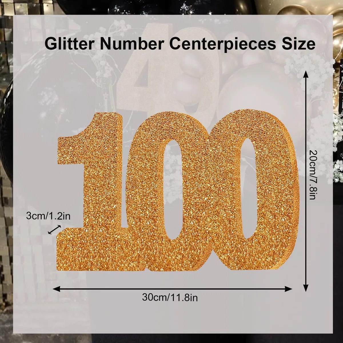 Decorazione da tavolo glitterata numero 100 in oro rosa, decorazione da tavola, centrotavola per centesimo compleanno