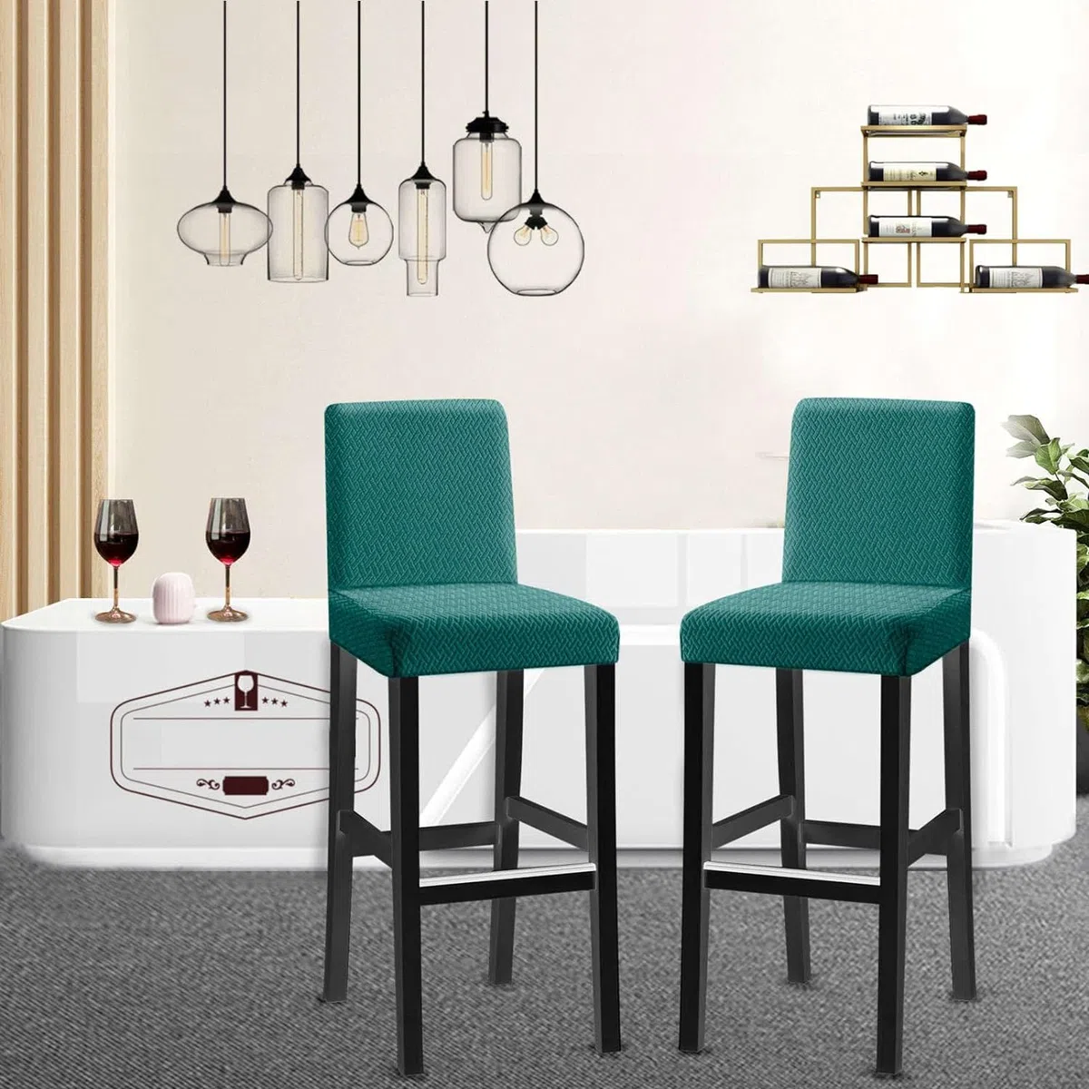 Coprisgabelli Da Bar Jacquard Con Schienale Antigraffio Per Gatti, Coprisedie Elasticizzati Per Sgabelli Da Pub Coprisgabelli Morbidi Lavabili (Vino rosso,Set di 2)