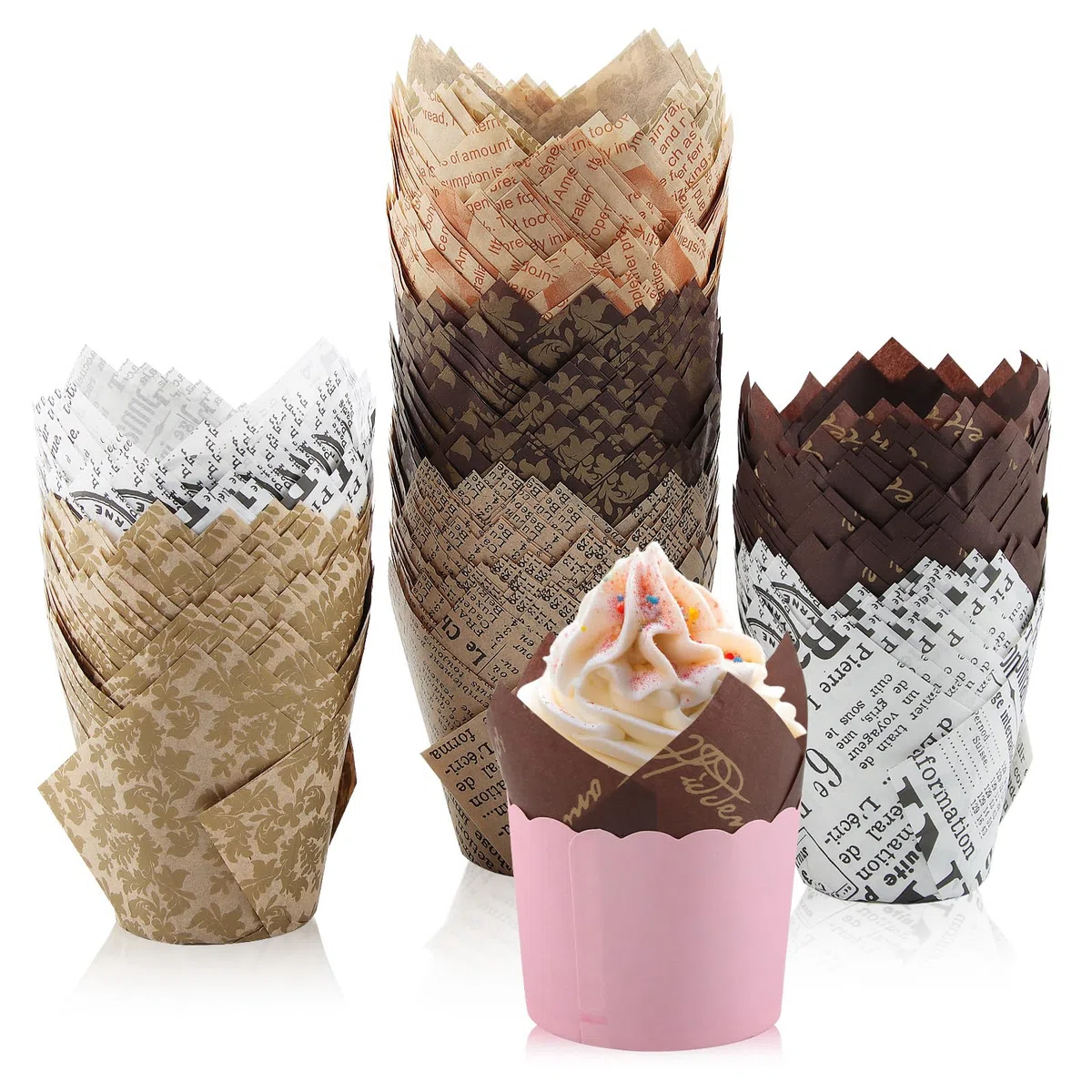 Pirottini per Muffin Carta, Pirottini Muffin tulipano, Cupcake 300 Pezzi, Cupcake Liners per Cottura, Dolci, Feste, Natale e Compleanni, Dimensioni Standard (Tulipani-D)