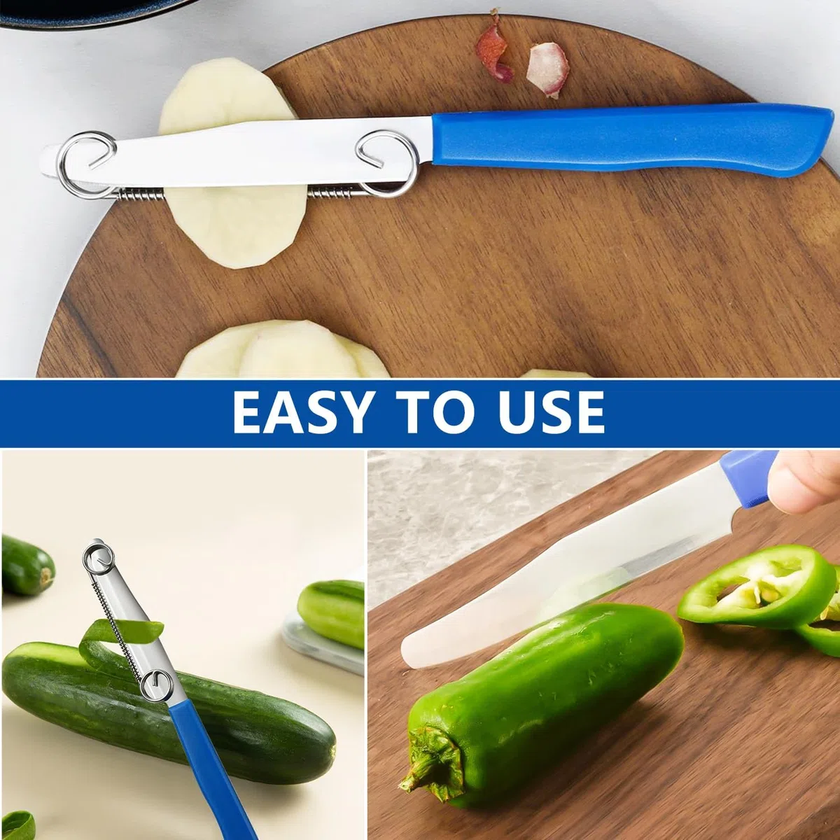 3 Pezzi Spelucchino, Coltello per Affettare Rapido, Coltelli da Cucina Professionali, Coltello per Frutta Multifunzionale 3 In 1 Coltello da Frutta e Verdura In Acciaio Inossidabile