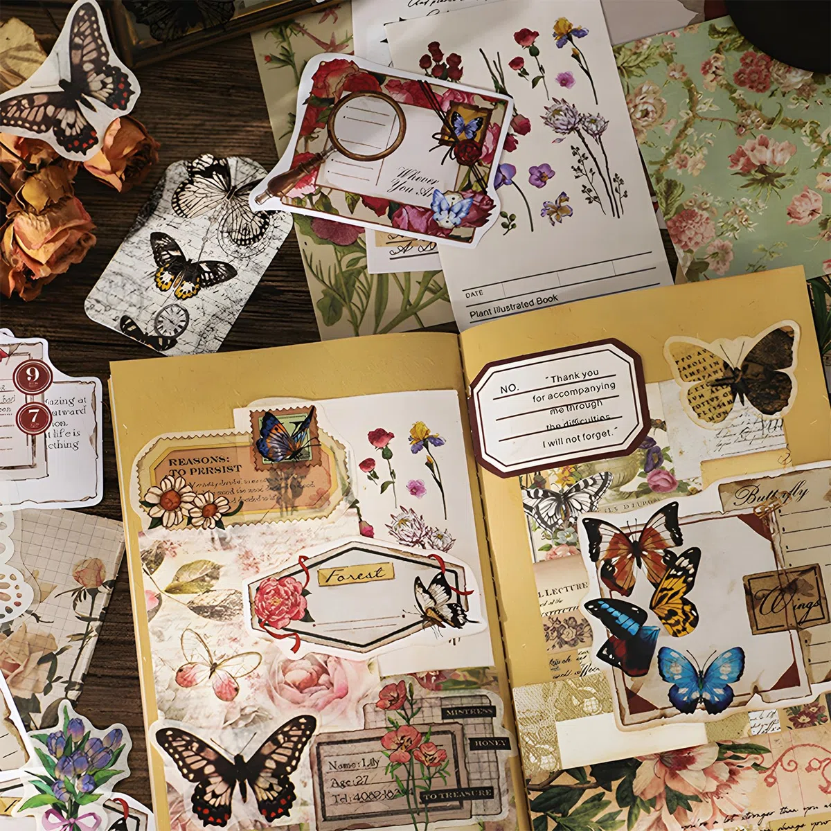 Teniinet 260 Pezzi Kit per Scrapbooking Vintage Estetico, Kit per Diario Estetico, Grande Collezione per Diari Proiettili Spazzatura, Collage di Arti e Mestieri, Adulti Effimeri, Principianti(Fiori)