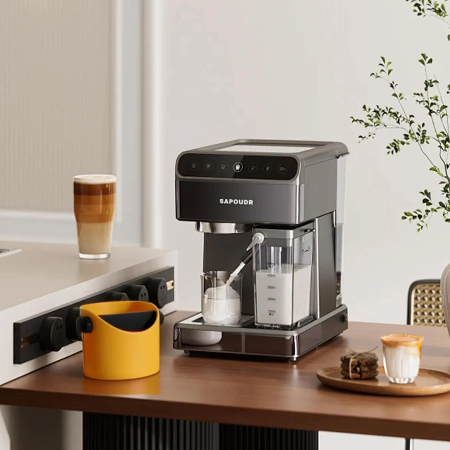 0.45L Scatola per Fondi di Caffè Verde Militare,Knock Box Compatto con Barra Antivibrante e Base Antiscivolo, Accessorio per Macchina Espresso e Barista