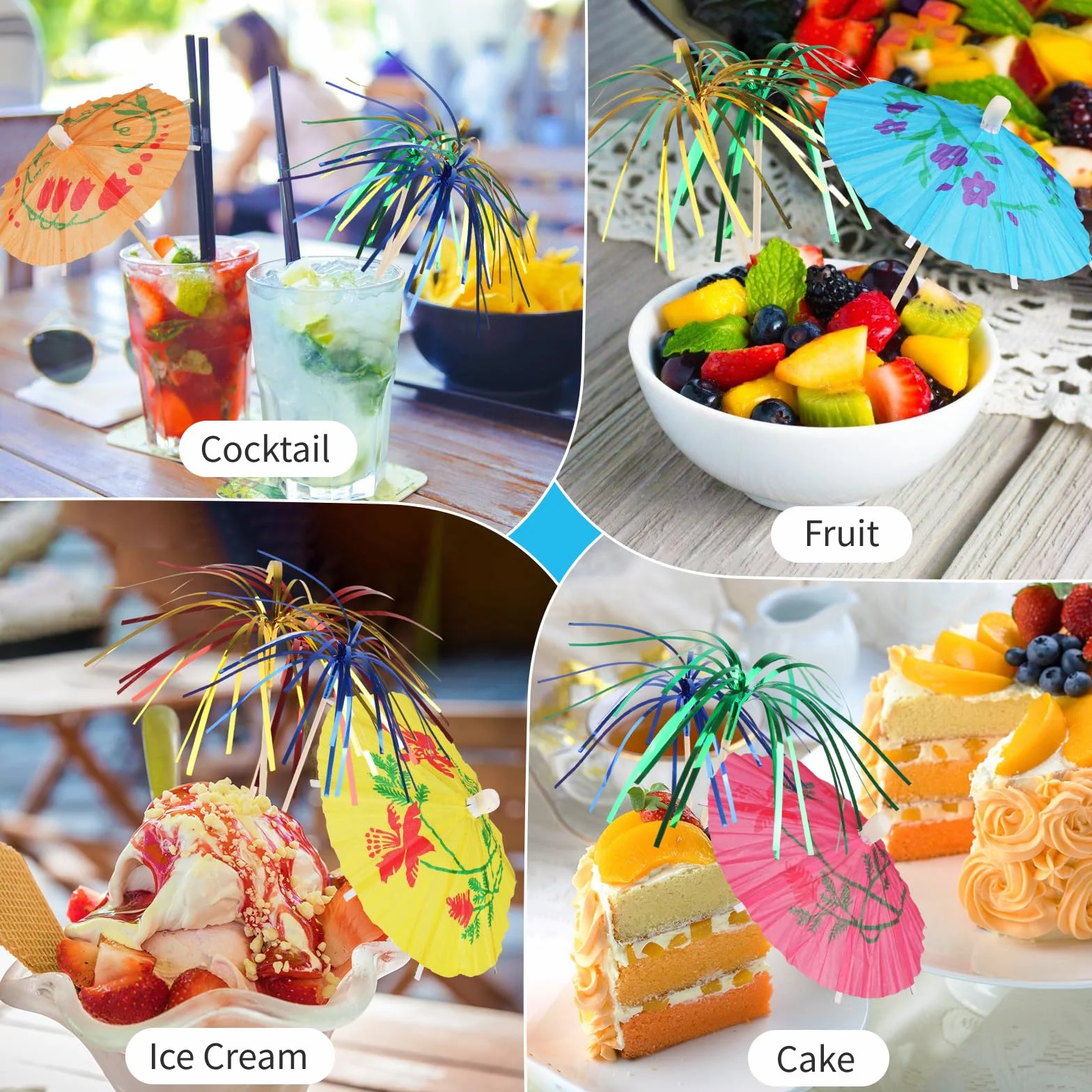 200 Pezzi Accessori Per Bevande Per Cocktail Party, Succhiare 150 Pezzi Fuochi D'Artificio Per Cocktail, 50 Pezzi Ombrellini Cocktail, Colorato Piedini Da Cocktail Per Bevande Frutta Partito