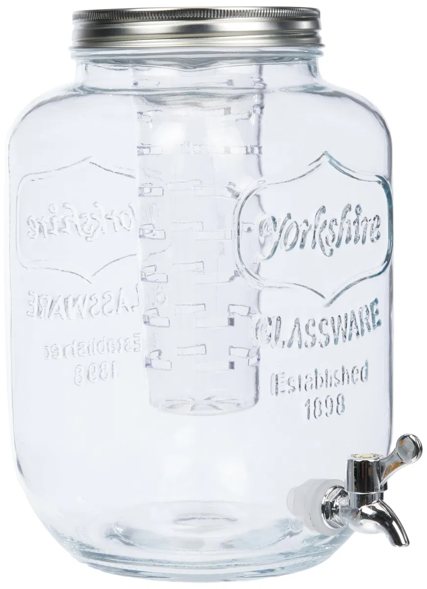KitchenCraft Home Made Giara / Contenitore Dispenser in Vetro per Bevande con Infusore, 38.2 x 27 x 26.8 cm, Capacità 7.5 L, Trasparente