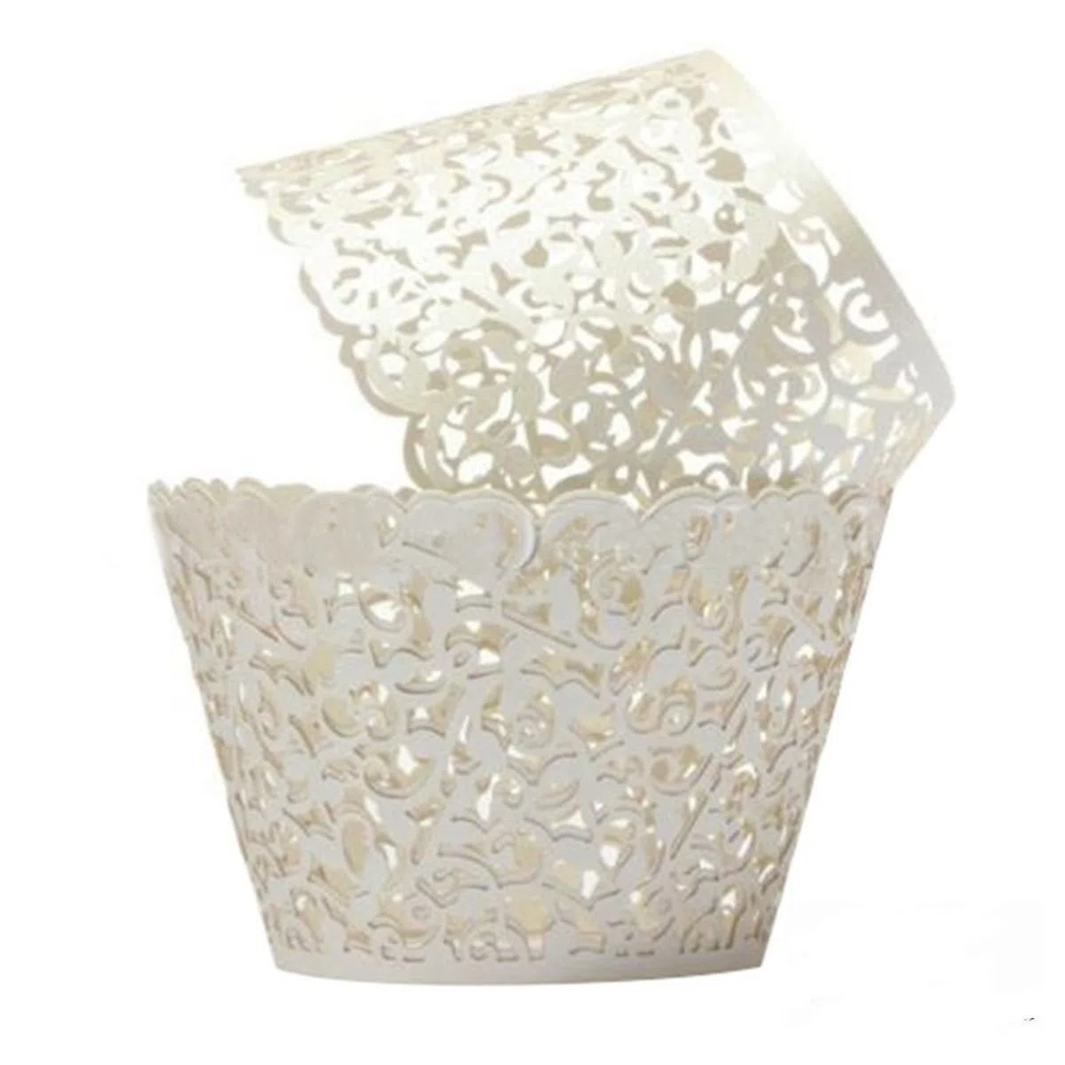 50 pirottini per cupcake, pirottini per cupcake artistici, in filigrana di pizzo, tagliati al laser, per matrimoni, feste di compleanno, 21.0x8.0x2.0cm(bianco crema)